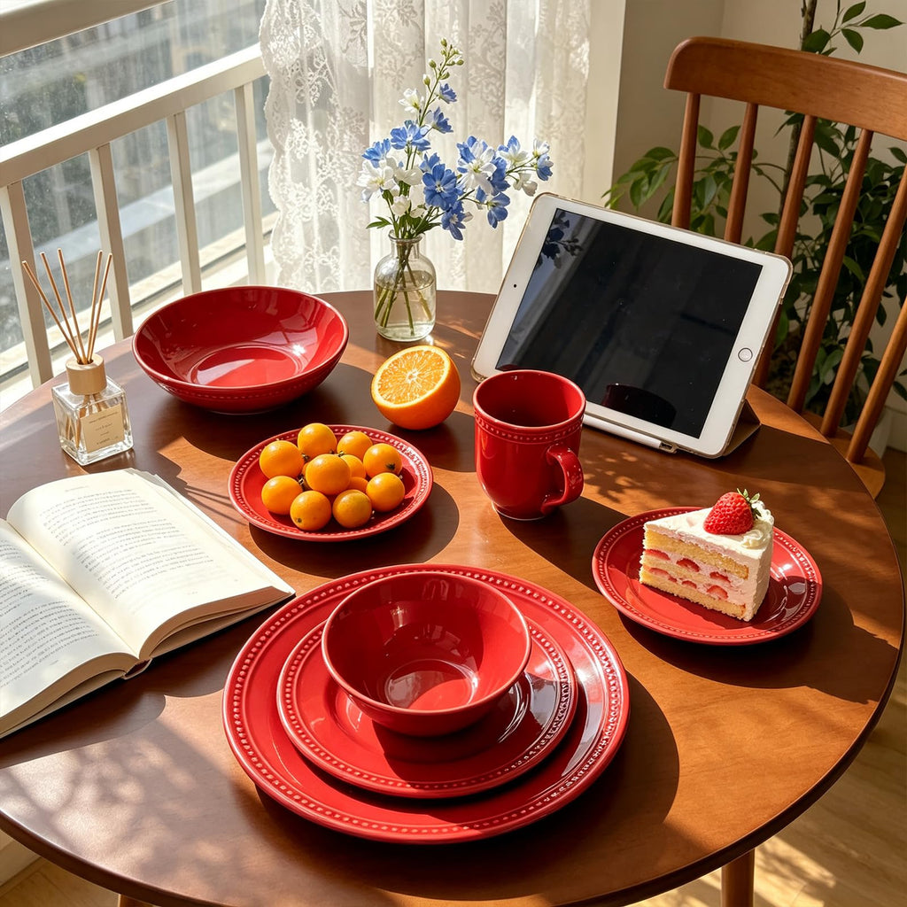 20-Piece Pearl Dots Stoneware Dinnerware Set, Red, Service for 4