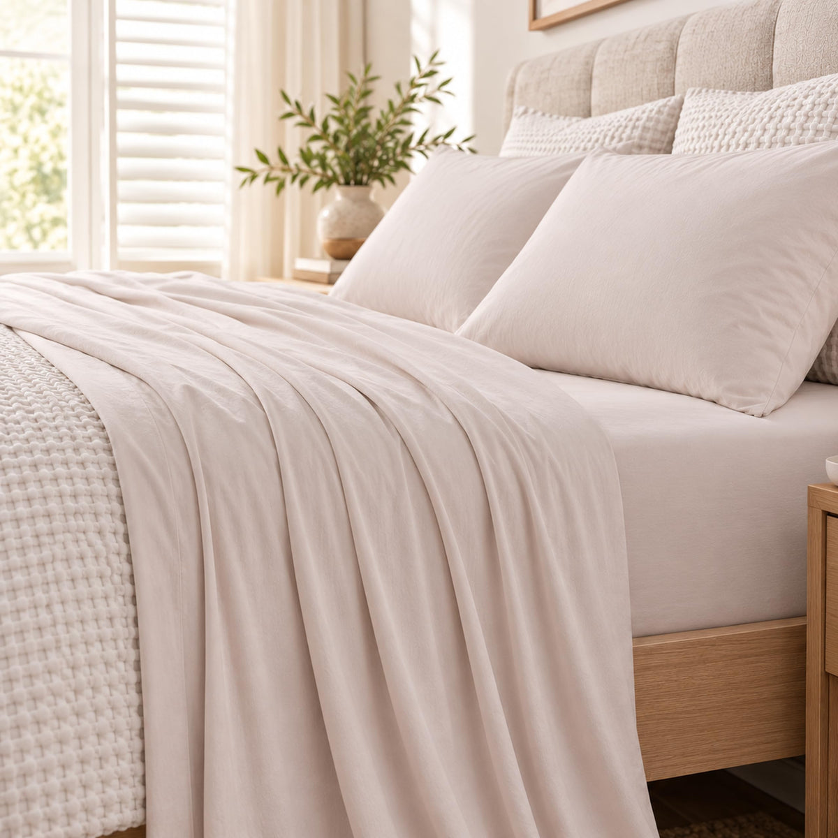 Organic Cotton Jersey Knit Sheets - Soft, Stretchy, 4-Piece Bed Sheet Set - Breathable Sheet & Pillowcase