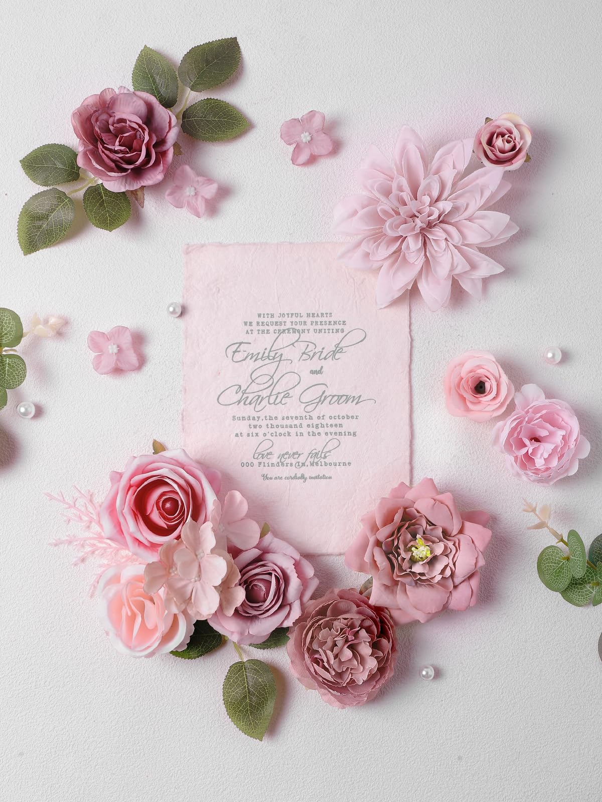 Artificial Flowers Combo Box Set Dusty Pink Silk Floral Arrangements for Wedding Bridal Bouquet, Cake Flowers, Table