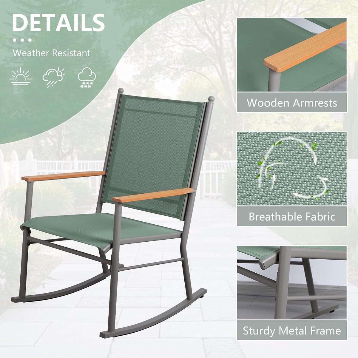 2 Pcs Outdoor Rocking Chairs Set,Upgraded High Back Patio Rocking Chairs Set,Breathable Textilene Fabric Rocking