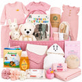 Premium New Baby Girl Gift Basket | Newborn Essentials Care Package in Diaper Caddy Organizer | Plush Toy, Baby