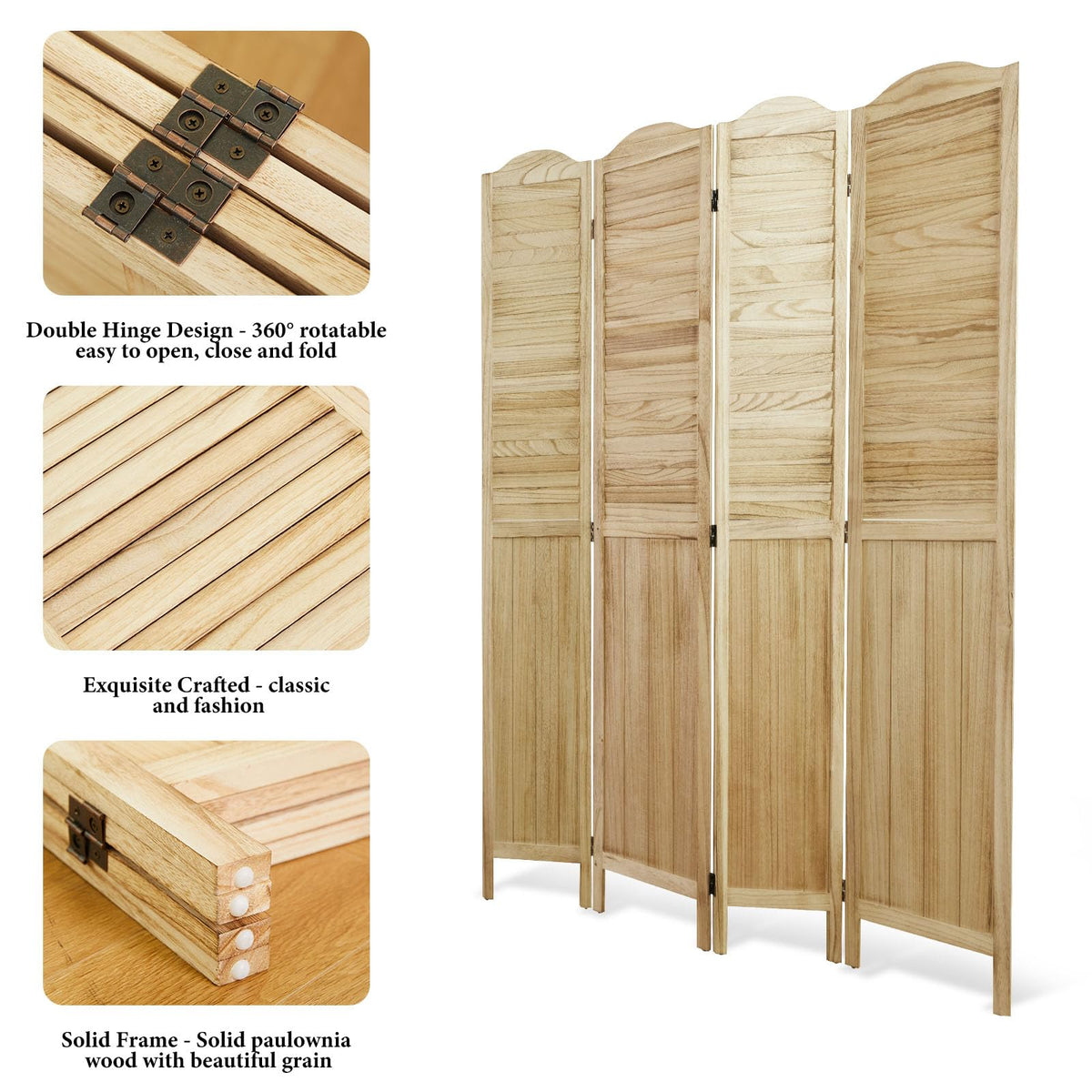 Room Dividers, 5.75Ft Individual Privacy Screens Foldable Wooden Louver & MDF Stable Wall Divider Bedroom, 4 Panels
