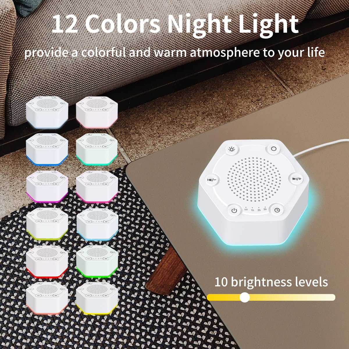 White Noise Sound Machines with High Fidelity 30 Unique Non-Looping 12 Colors Night Light 4 Timers 10-Level