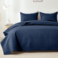 118"x106" Navy Quilt Set, Oversized Floor-Length Bedspread, Modern Coin Pattern Microfiber Coverlet