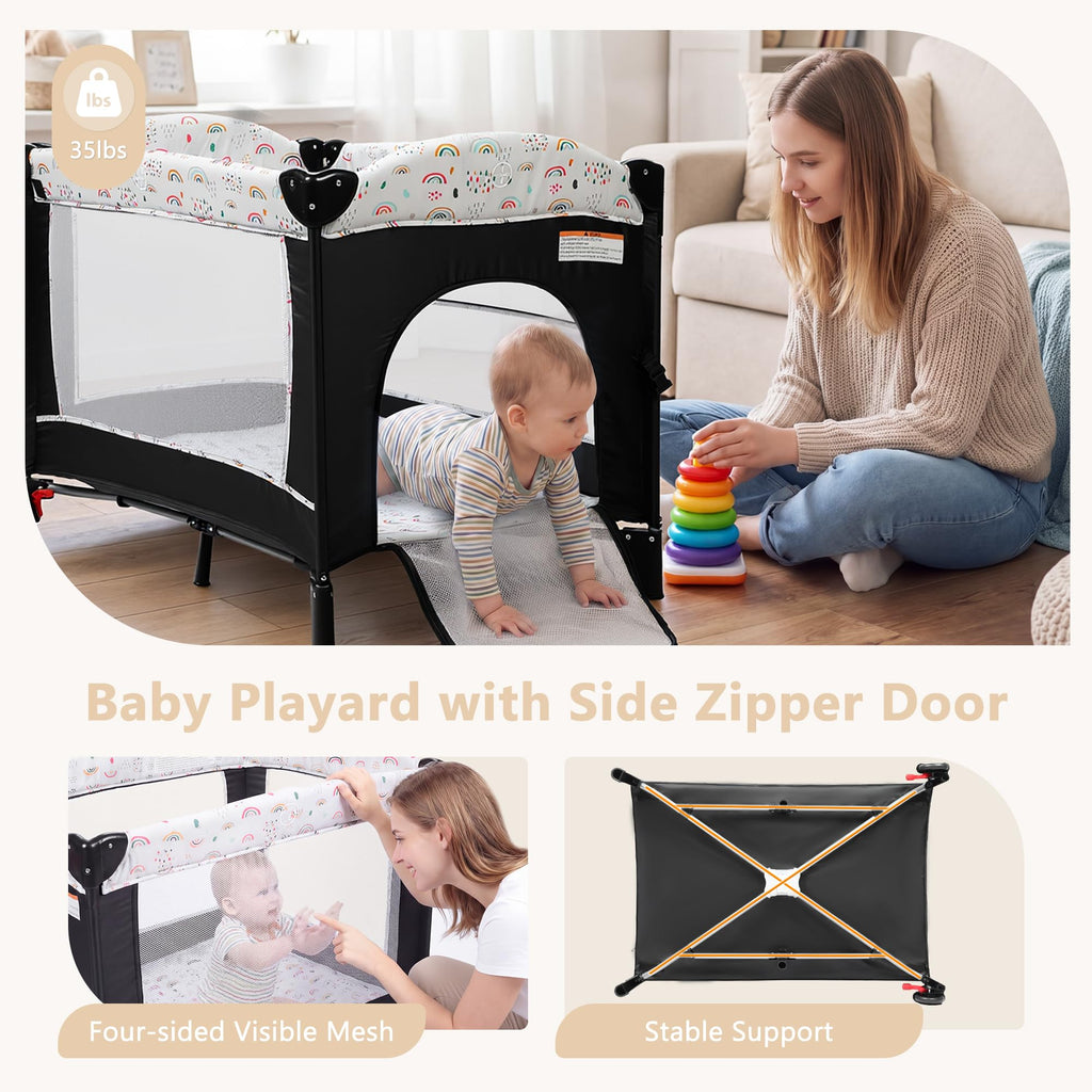 4 in 1 Portable Baby Playard, Baby Bedside Crib, Multicolour