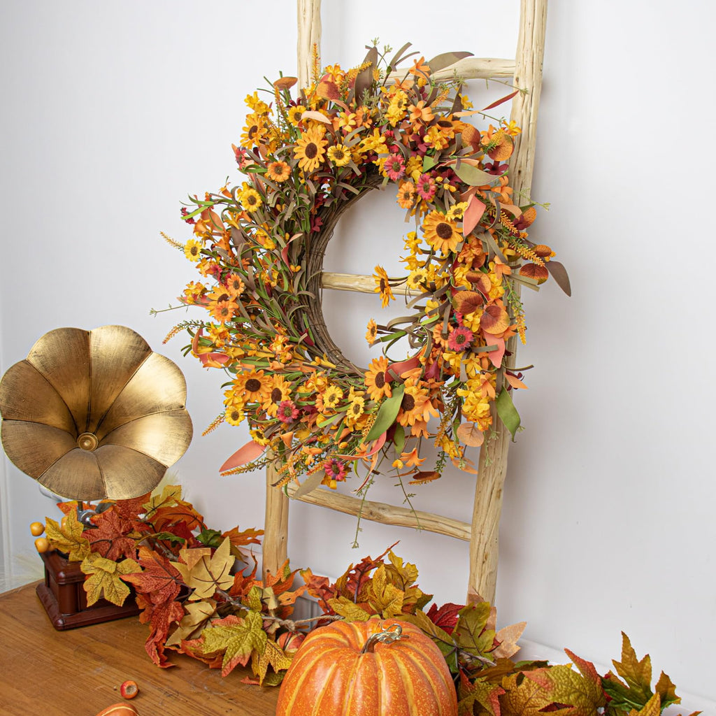 Artificial Fall Wreath 22 Inch Fall Wreaths for Front Door Autumn Porch Farmhouse Thanksgiving Day Harvest Festival