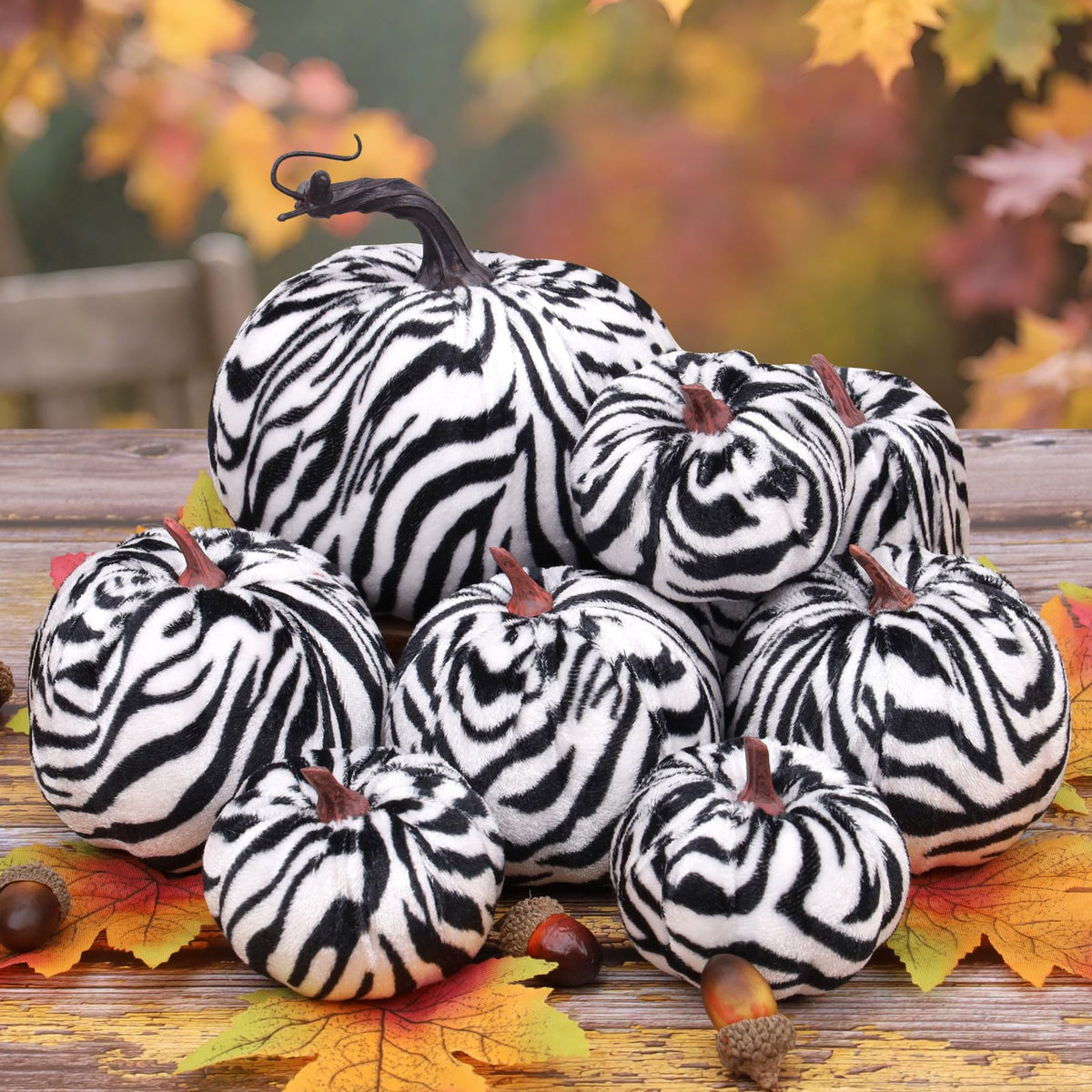 8 Pcs Artificial Zebra Velvet Pumpkins Fake Fall Pumpkin Decor