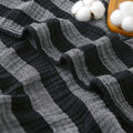 Muslin Cotton Blanket Striped for Adults Bed Black 90" x 90"