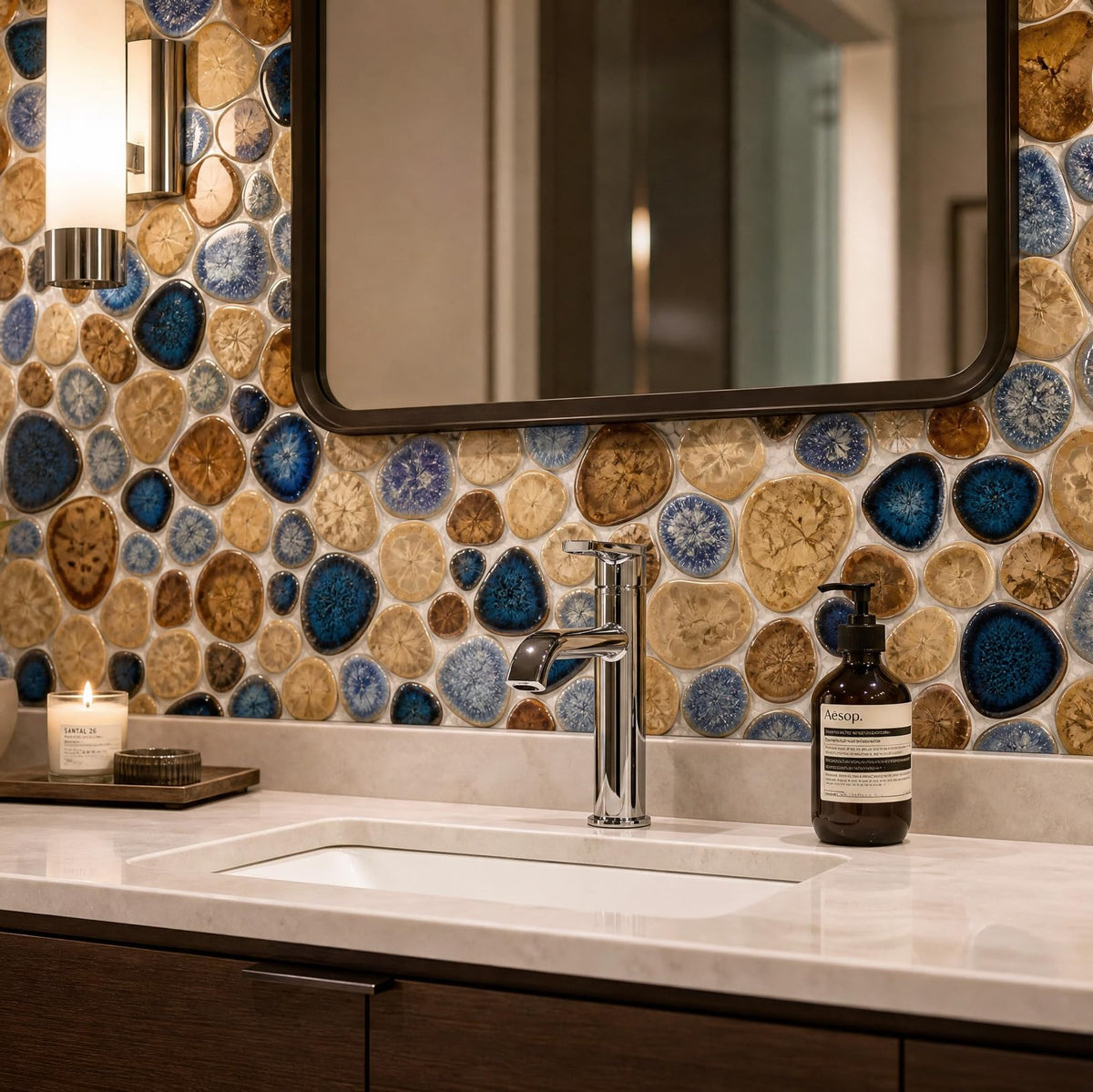 Glazed Blue Mosaic Ceramic Pebble Porcelain Tile Swimming Pool Bath Shower Wall Flooring Tile TSTGPT001 (5 Square