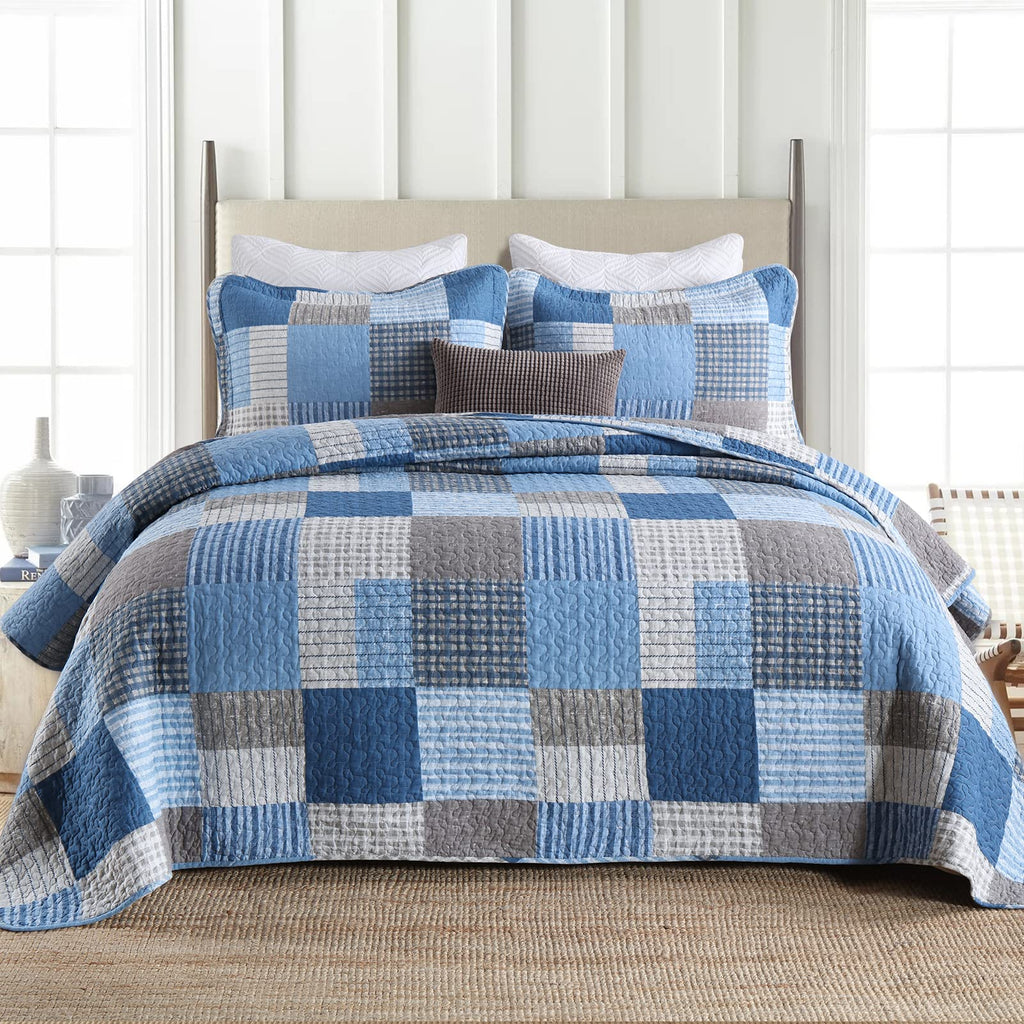 100% Cotton Quilt Farmhouse Plaid 3-Pieces Bedding