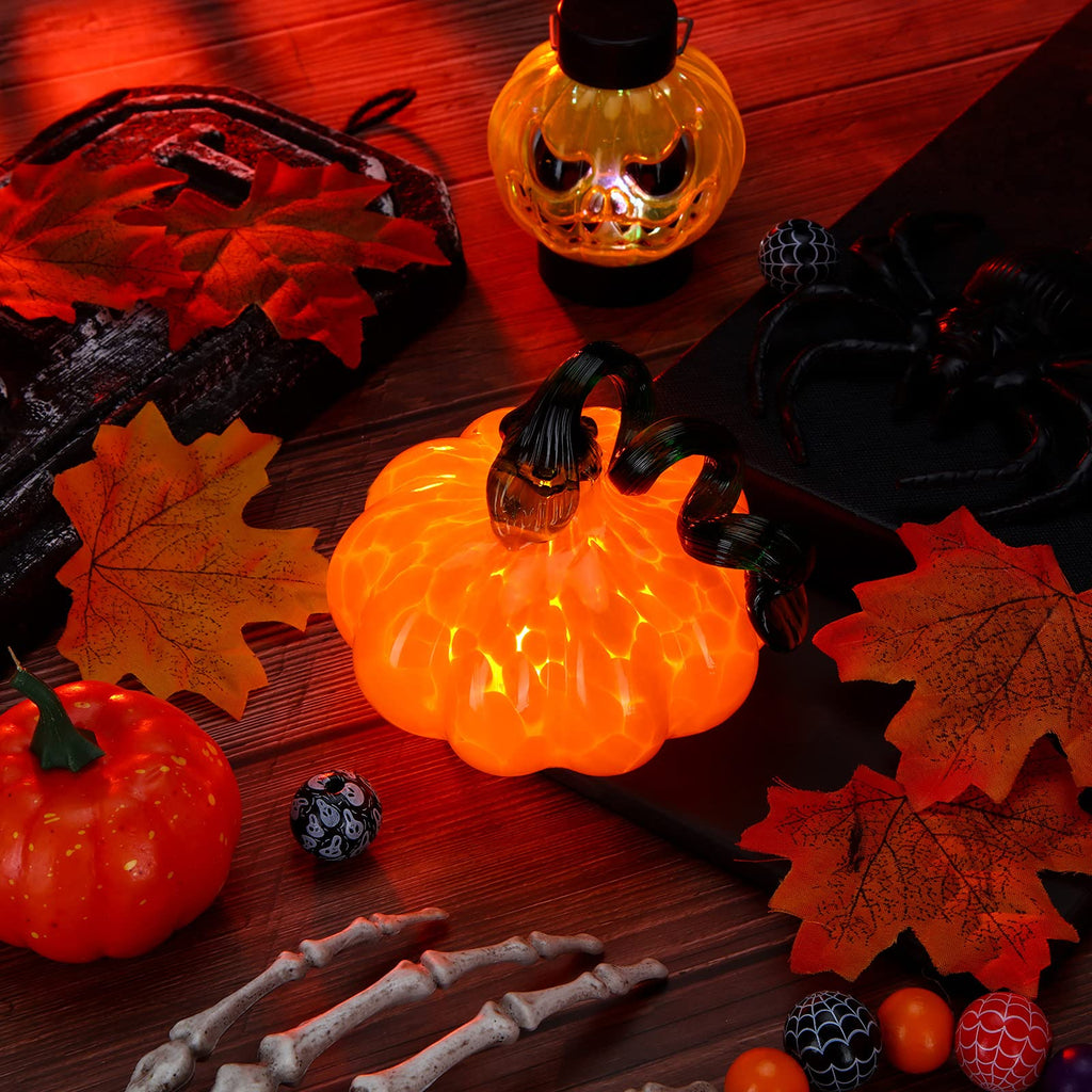 4 x 4 Inch Fall Hand Blown Glass Pumpkin for Decorating, Orange