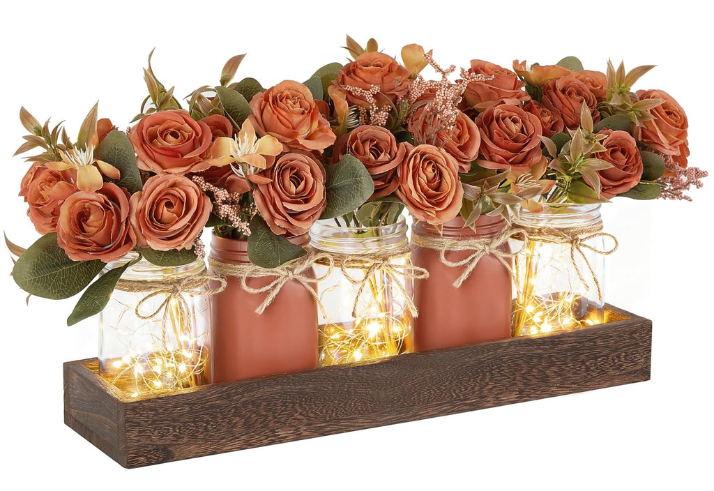 Fall Table Centerpieces Decor with Mason Jar Lights