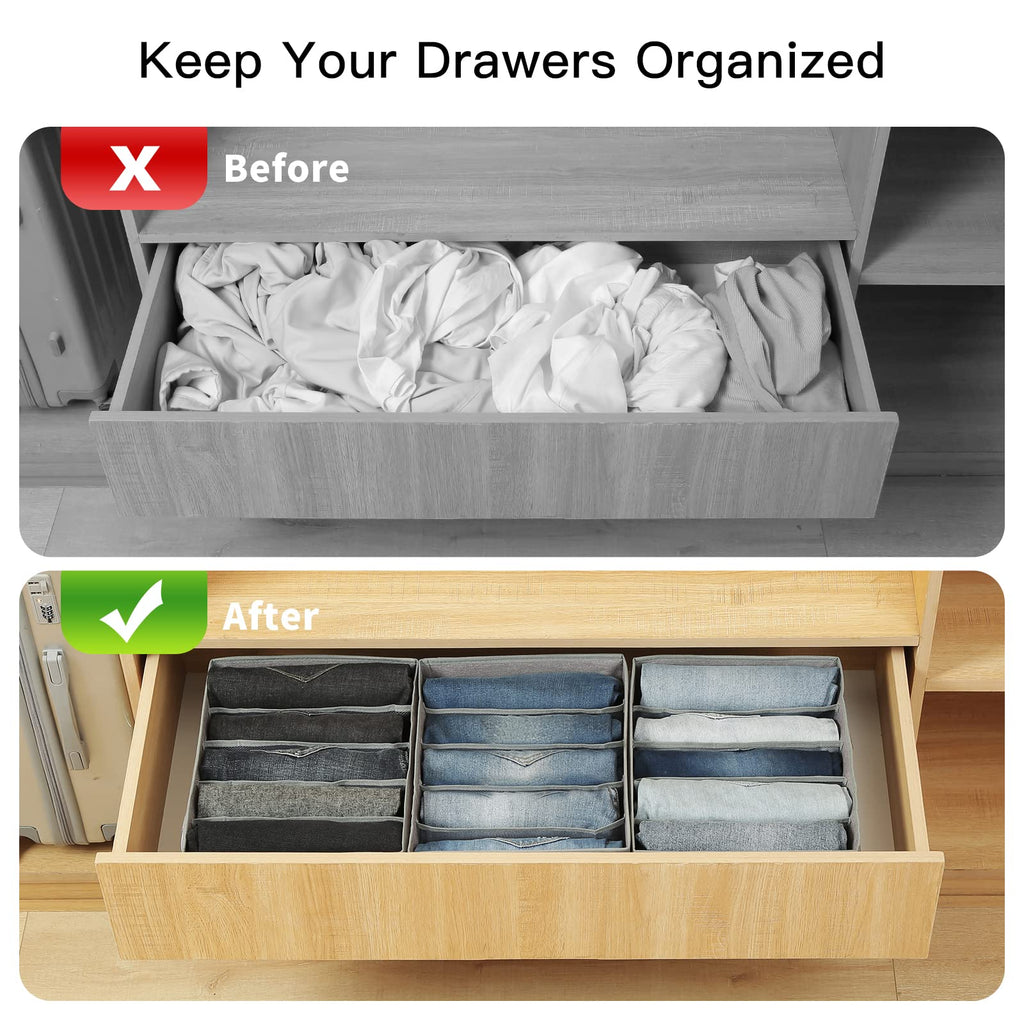Pants Jeans Organizer for Closet, 4 Pack Drawer Organizers for Clothing, 5 Grids Wardrobe Clothes Storage for Deep