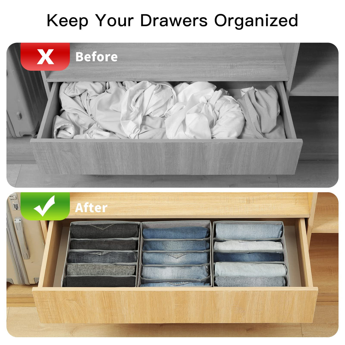 Pants Jeans Organizer for Closet, 4 Pack Drawer Organizers for Clothing, 5 Grids Wardrobe Clothes Storage for Deep