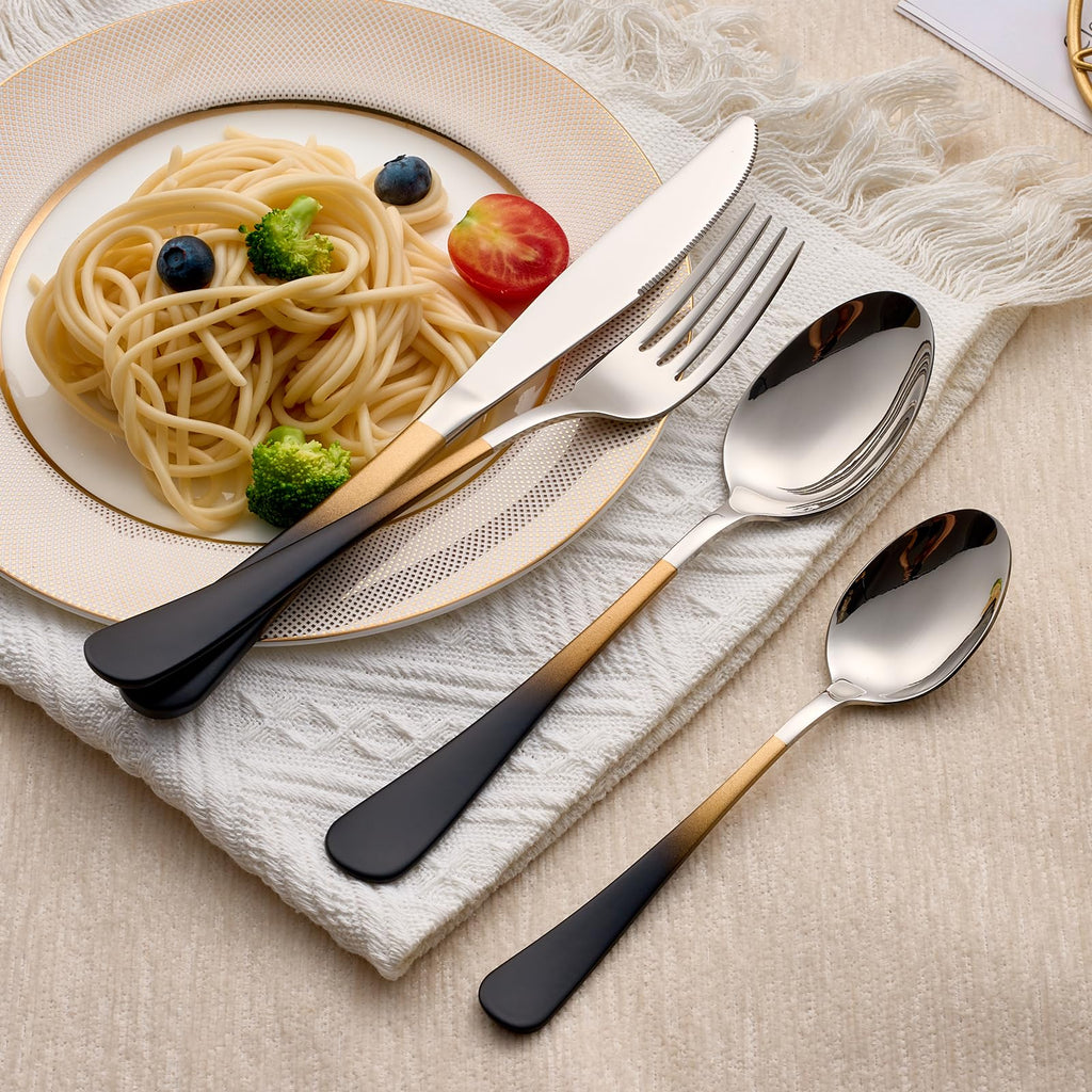 20-Piece Black Gold Silverware Set 18/0 Stainless Steel Silverware Set Black Gold Handle Cutlery Set Service for 4