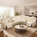 Power Reclining Sectional Sofa, Modern L-Shaped Air Leather Sectional Couch Set, Recliner Sofa Set, with LED Lights, Cup