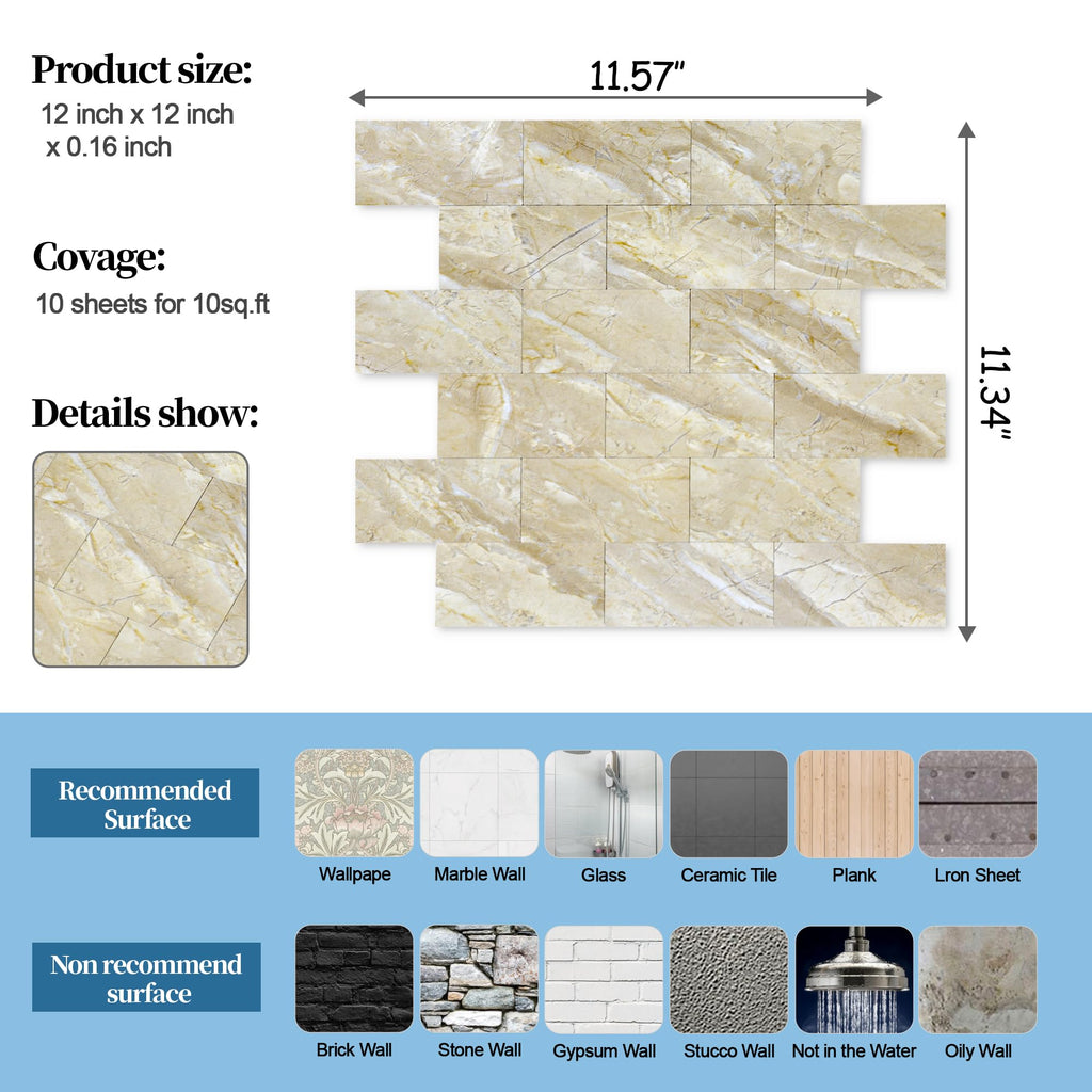 2026 New Upgrade Peel and Stick Backsplash Tile, Peel and Stick 11.34" X 11.57" Wall Tile , Fireplace, Laundry