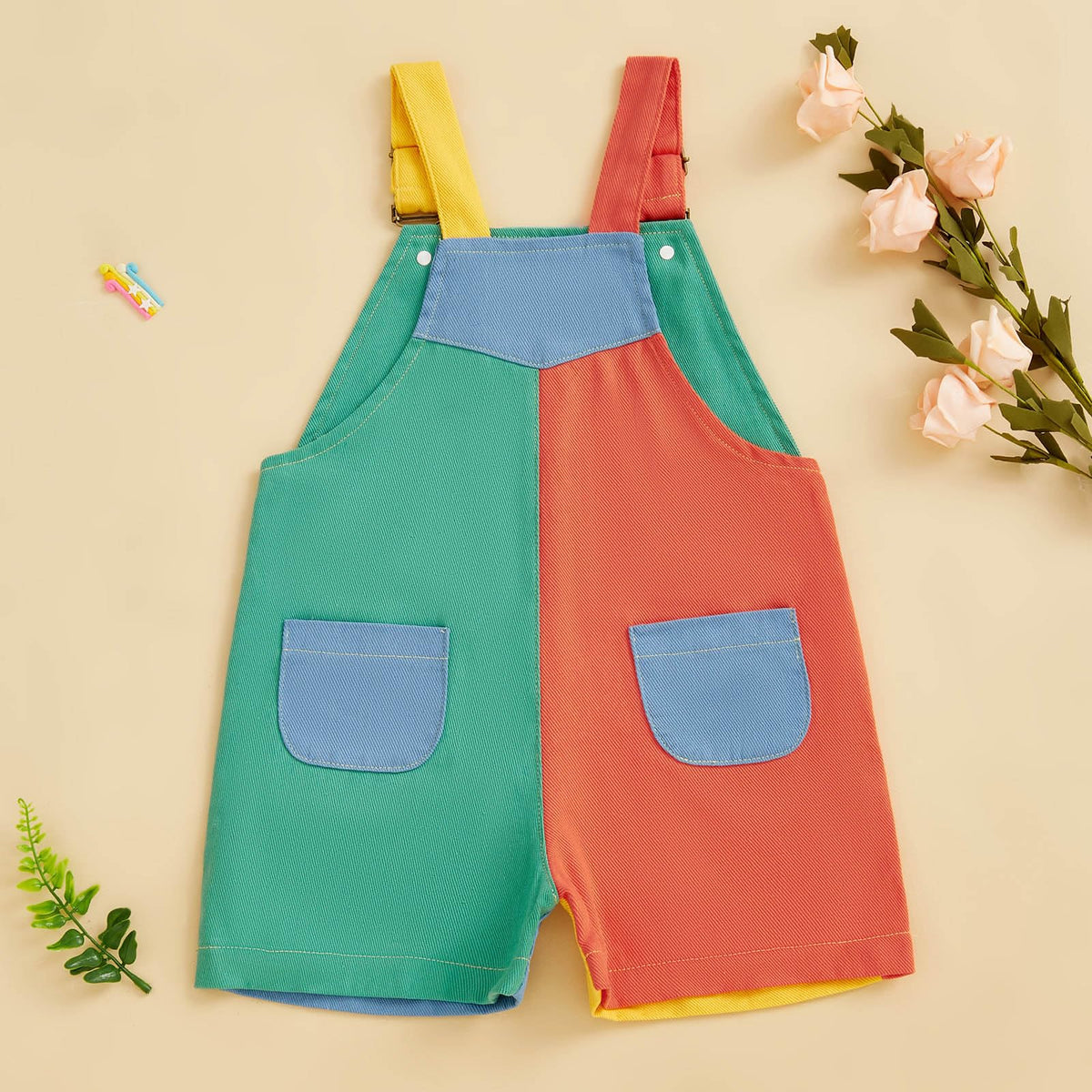 Toddler Boy Girl Romper Overall Shorts Contrast Color Suspender Romper Adjustble Shoulder Strap Newborn Baby Clothes