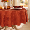 Fall Jacquard Round Tablecloth, 70 Inch Burnt Orange
