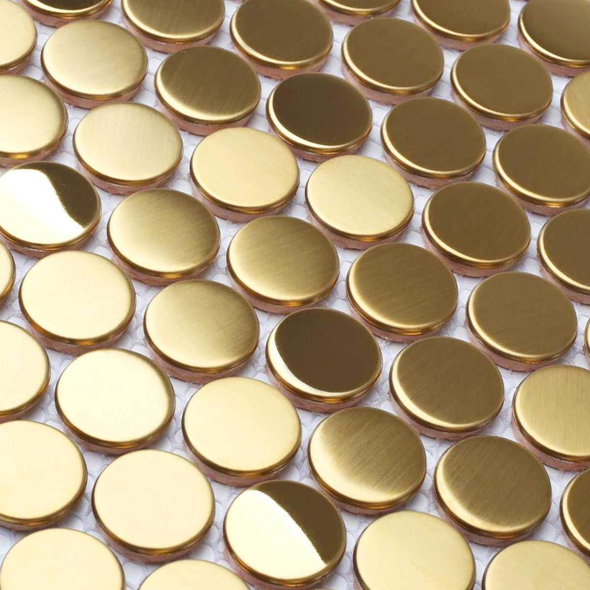 Gold Backsplash Tile Penny Round Mosaics 3/4" Golden Stainless Steel Tiles for Wall Backsplash Shower Floor (Box of 5