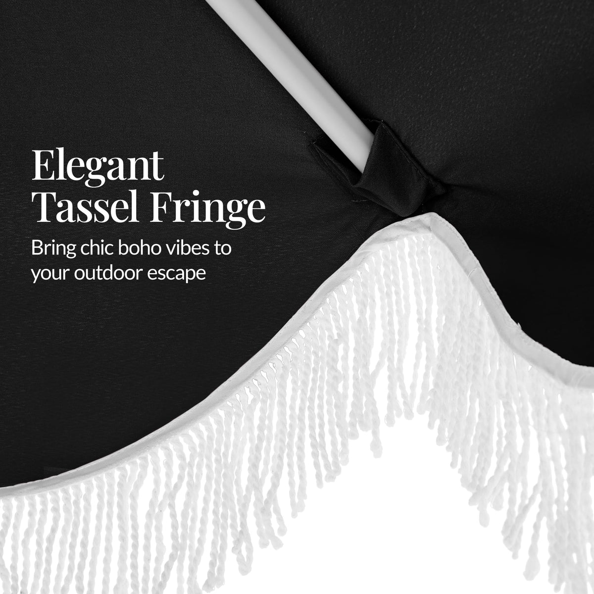 7.5ft Fringe Market Patio Umbrella - Outdoor Boho Tassel Sunshade for Table, Pool, Deck, Backyard - UPF50+, Easy