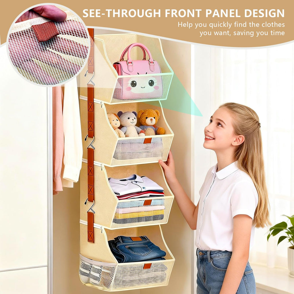Fabric Hanging Closet Clothes Organizers and Storage Detachable 4 Tier