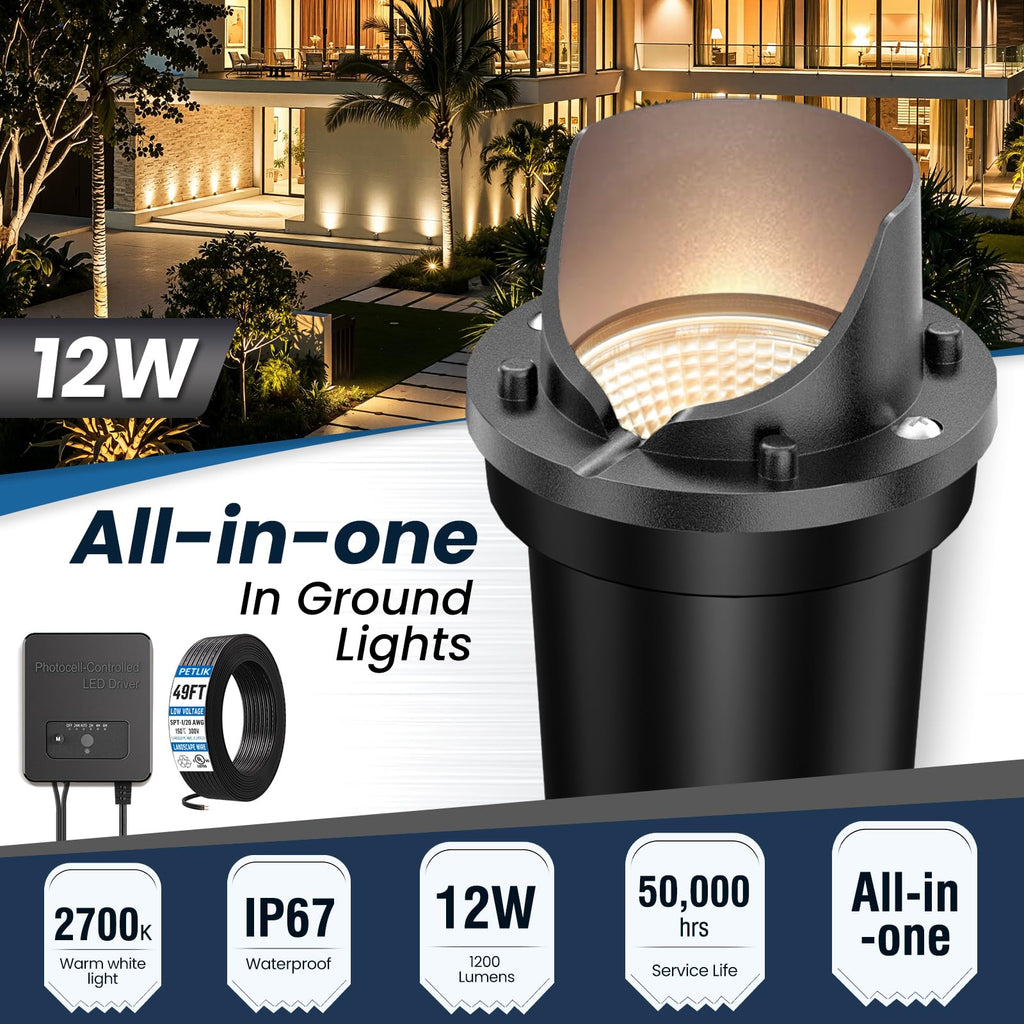 All-in-One Low Voltage Landscape Lighting 12W Outdoor Well Lights