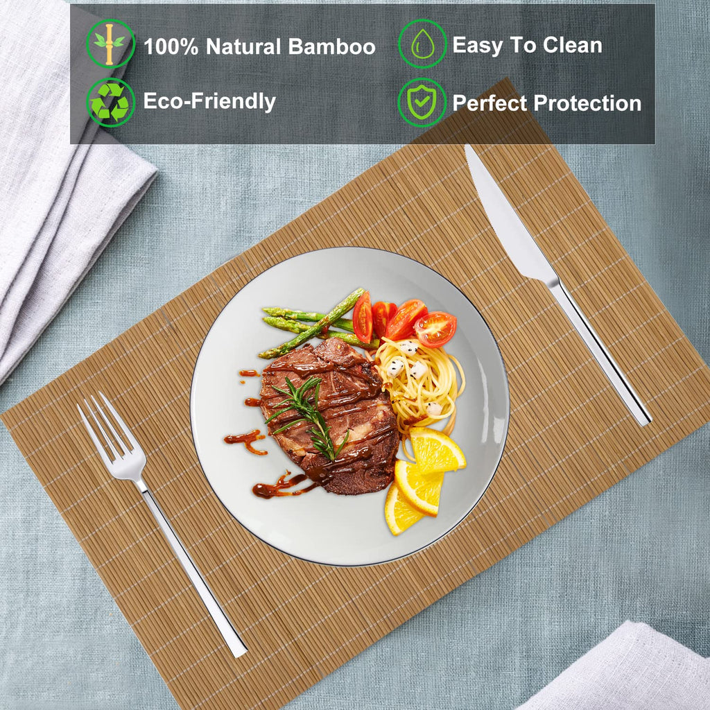 Set of 8 Pcs Bamboo Placemats Sushi Rolling Mat Japanese Style Natural Anti-Slip, Washable Heat-Resistant Table Mats