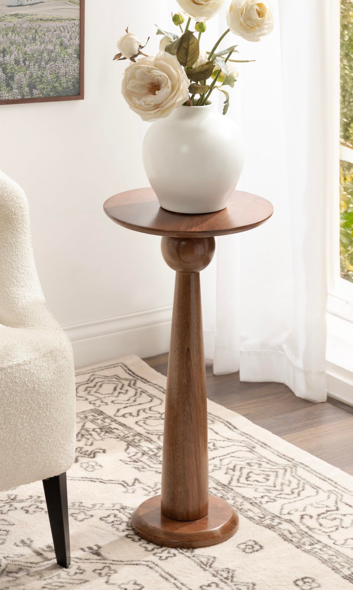 Inspired Saarinen Style Jakob Modern Wooden Round Side Table; 12 x 24; Walnut Brown; Circle Pedestal Table for Use as Bedroom Nightstand;