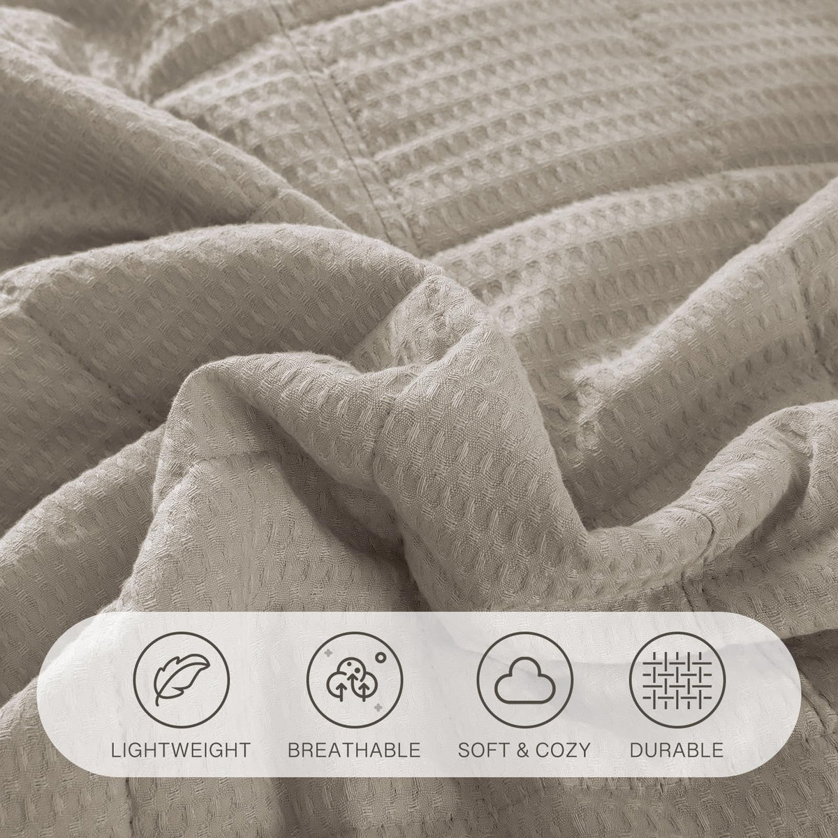 Quilt Bedding Set(Dark Khaki, 128"x120"), Luxury Waffle Weave Throw Quilt, Soft Lightweight Bedspread
