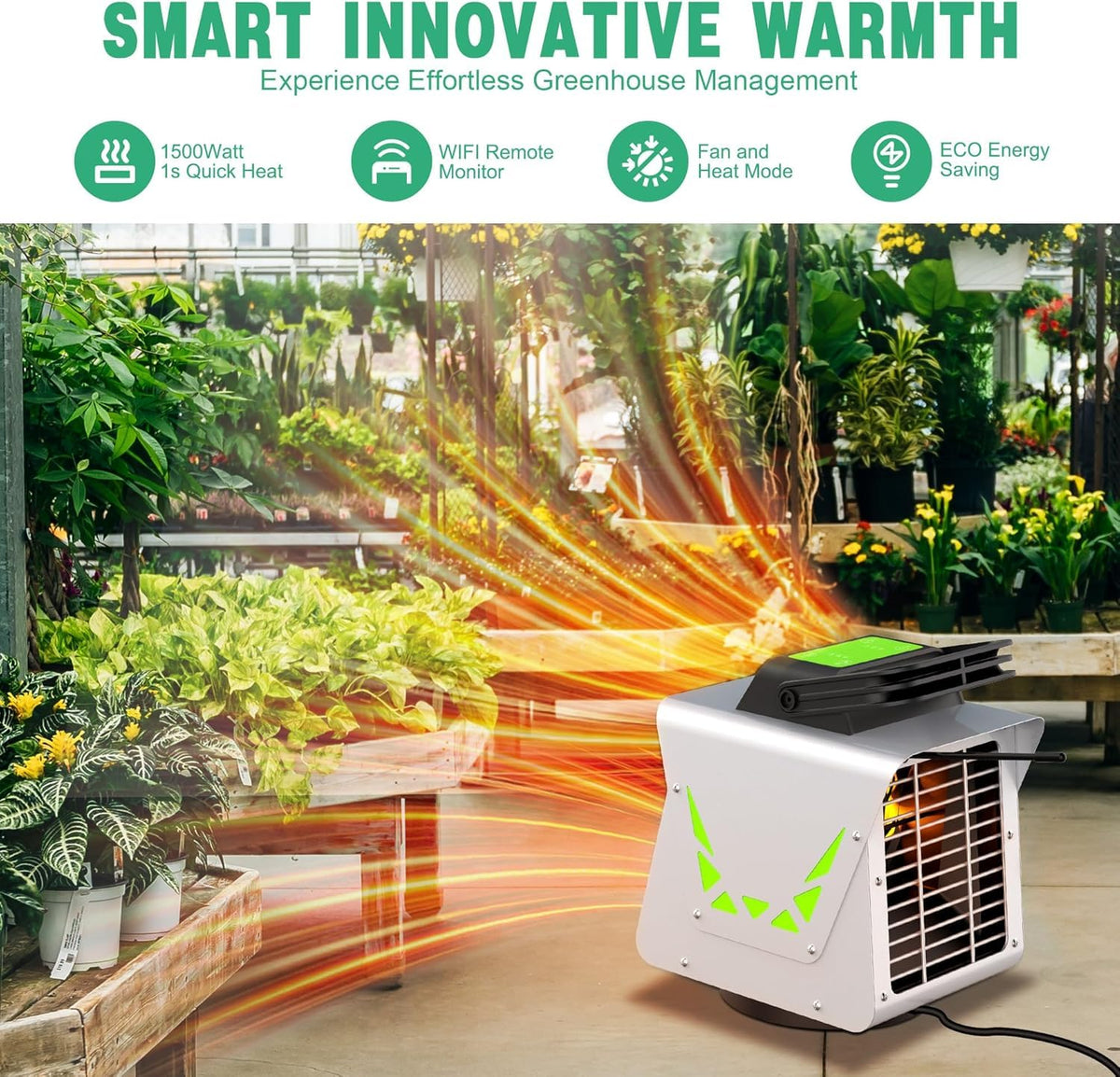 Greenhouse Heater 1500W with APP Remote Control, Greenhouse Heater With Thermostat, Portable Outdoor Heater for