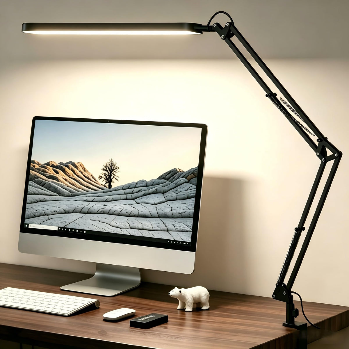 Desk Lamp, Eye Comfortable LED Desk Light for Long Hours, Adjustable Swing Arm with Memory Function, Black