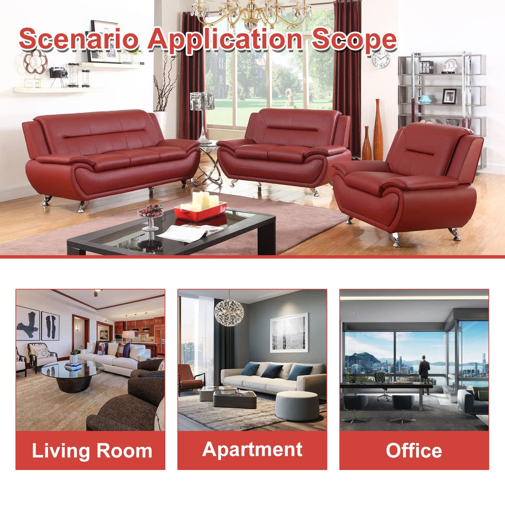 Living Room Furniture Set, Faux Leather Couch Sets, Modern Couch (Sofa and Loveseat, Red)