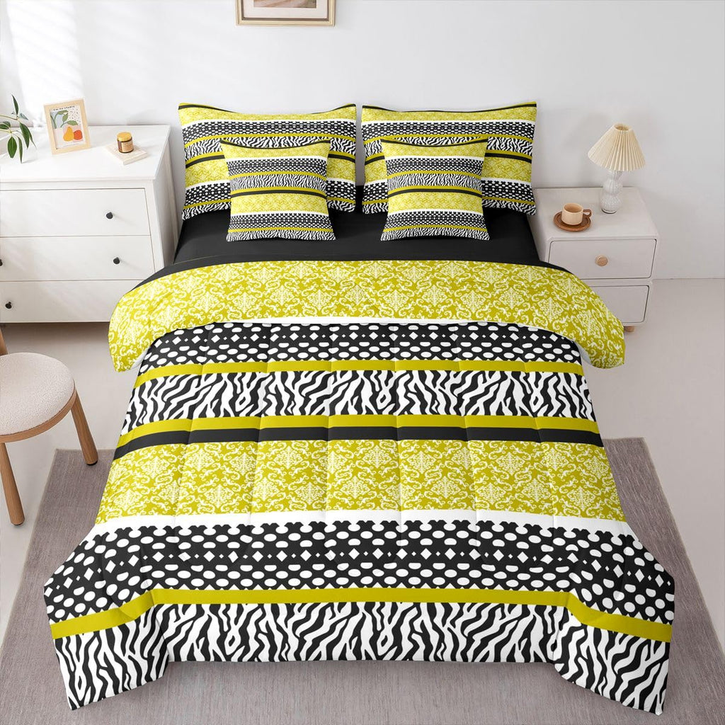 Vintage Damask King Comforter Set with Sheets 7 Piece Yellow Zebra Print Bed in A Bag Modern Polka Dot Bedding Sets