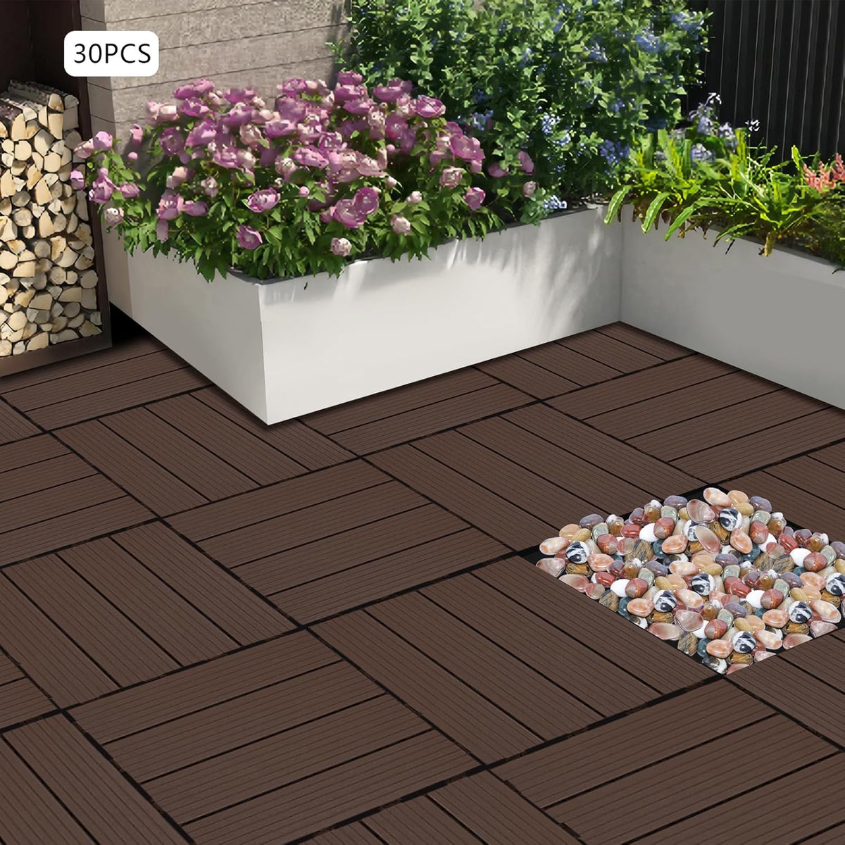 Interlocking Deck Tiles, 30Pcs 11.8"x11.8" Outdoor Water-Repellent Flooring Tiles Plastic Interlocking Patio Deck Tiles