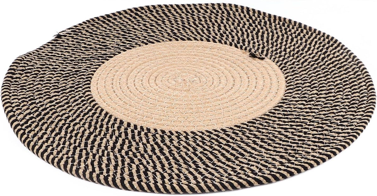 Round Jute Rug Reversible Retro Nordic Circle Carpet (45cm