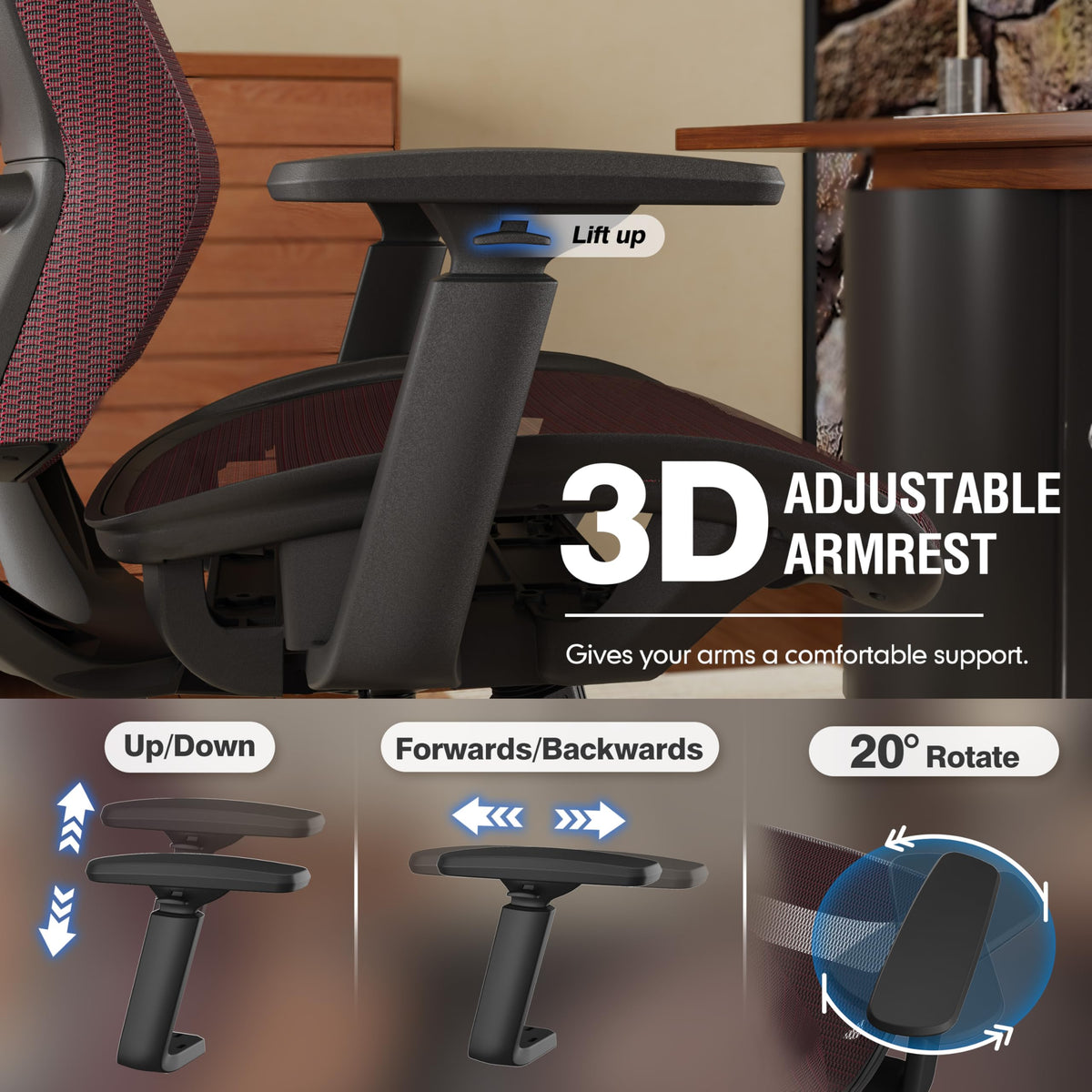 Ergonomic Mesh Office Chair — Burgundy Red, Breathable Mesh Seat & Back