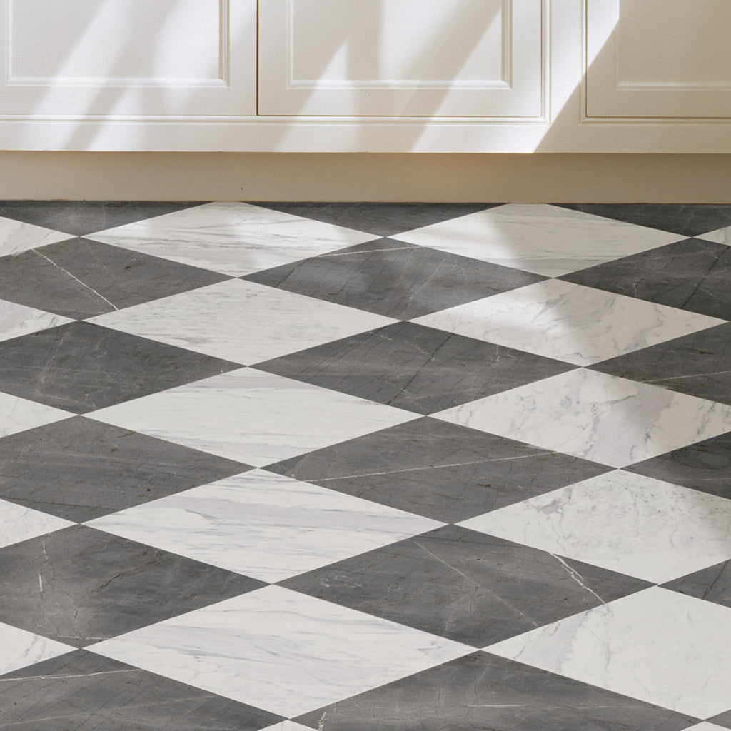 X Chris Loves Julia 12-in by 12-in Bonneville Grey & White Marble Peel & Stick Floor Tiles, FP4421