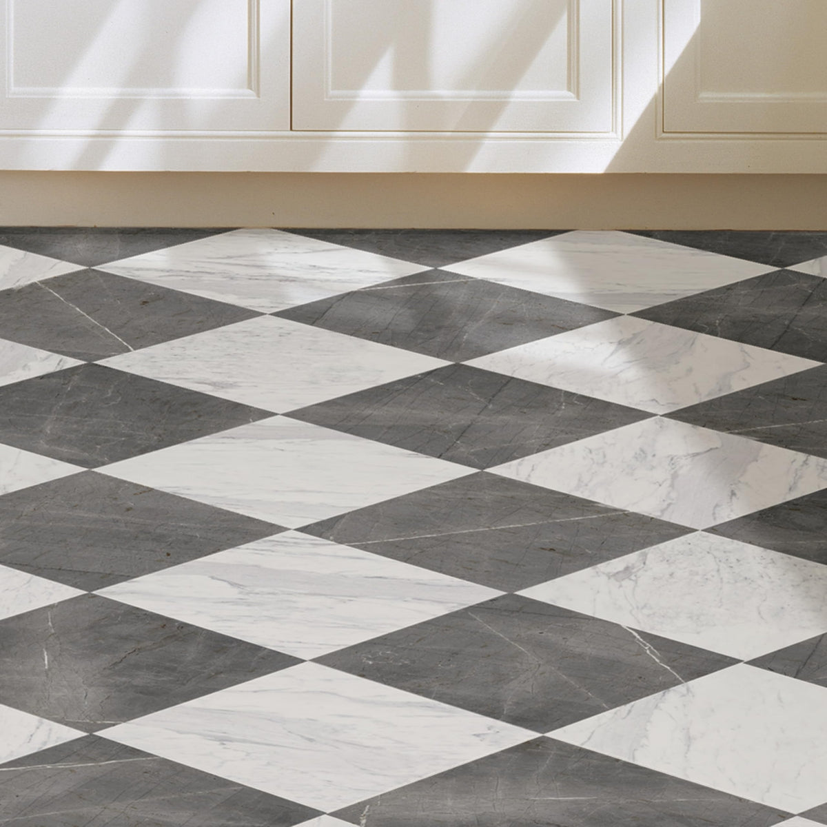 X Chris Loves Julia 12-in by 12-in Bonneville Grey & White Marble Peel & Stick Floor Tiles, FP4421