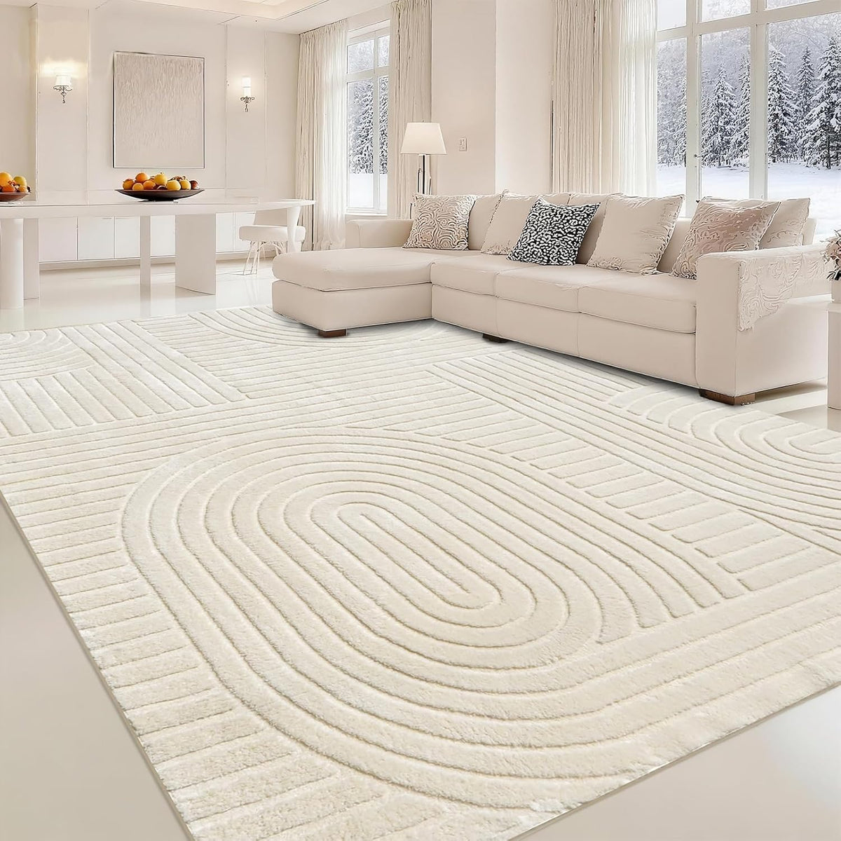 Washable Beige Solid Area Rug, Calm Neutral for the Bedroom