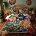 3 Piece Boho Floral Bedding Set, Colorful Flowers Comforter Set, Bohemian Reversible Down Alternative Bed Sets, Twin