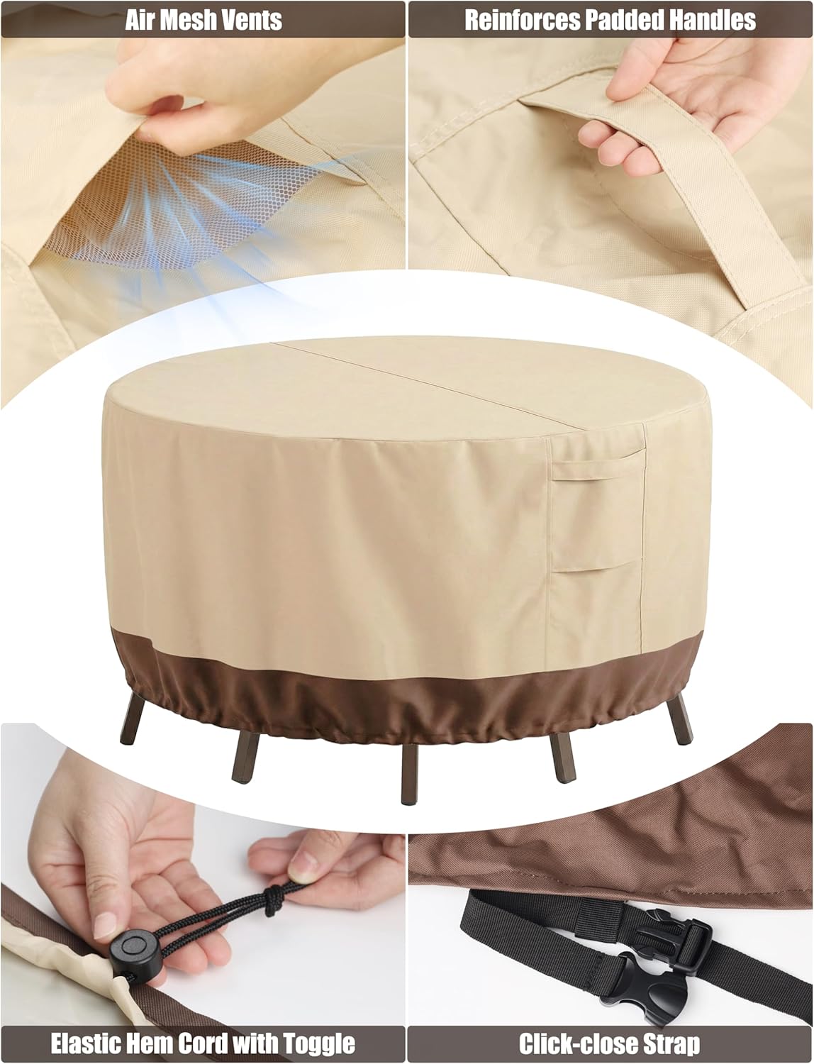 Patio Outdoor Furniture Covers Waterproof, Round Outdoor Table Cover | Heavy Duty 600D Oxford Patio Table and Chairs