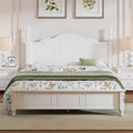 Vintage Queen Wood Bed Frame, Traditional Solid Wood Platform Bed with Retro Style Headboard, Traditional Town Style