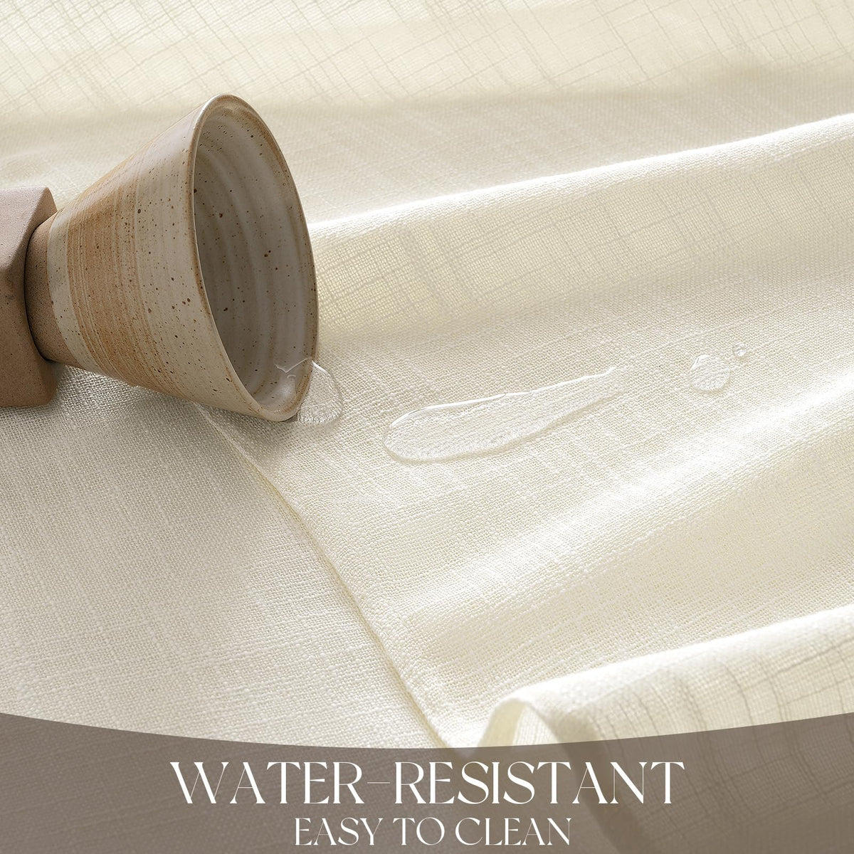 70 Inch Round Tablecloth with Linen Textured, Cream White