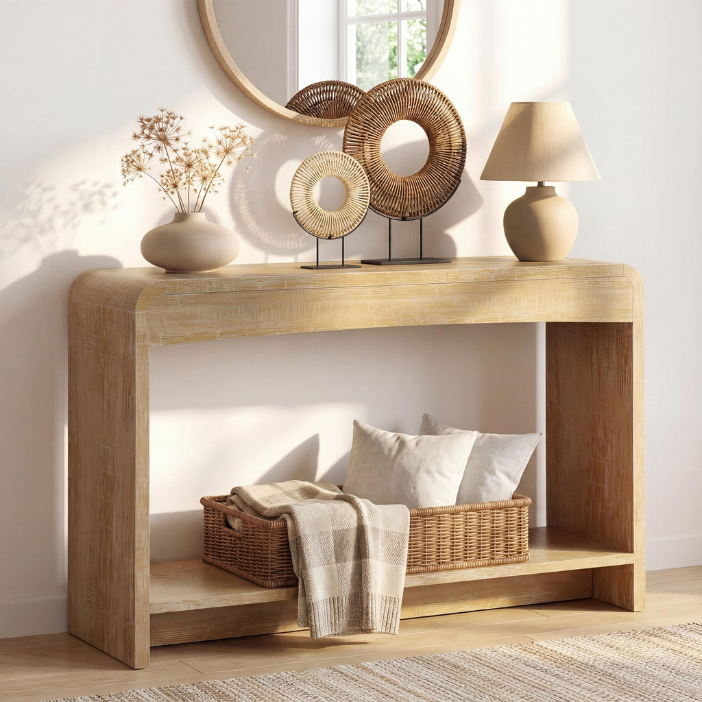 Farmhouse Entryway Table, 43.7" Console Table with Open Shelf