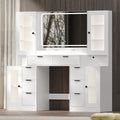 Fluted Makeup Vanity Desk with Mirror and Lights, 55" Glass Top Vanity with 8 Drawers & 4 RGB Glass Cabinets