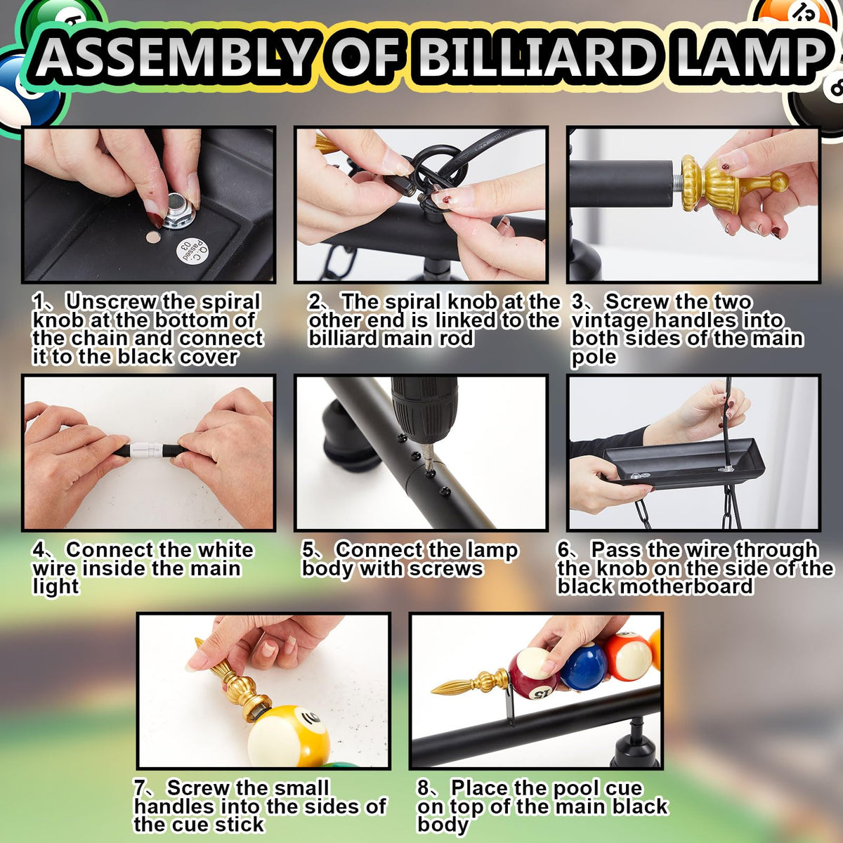 Adjustable Pool Table Lights, 4 Lights for 7'-8' Billiard Table