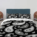 Black Paisley Floral Duvet Cover Set, 3 Pieces Bandana Silk Neck Scarf Kerchief 100% Cotton Bedding Set