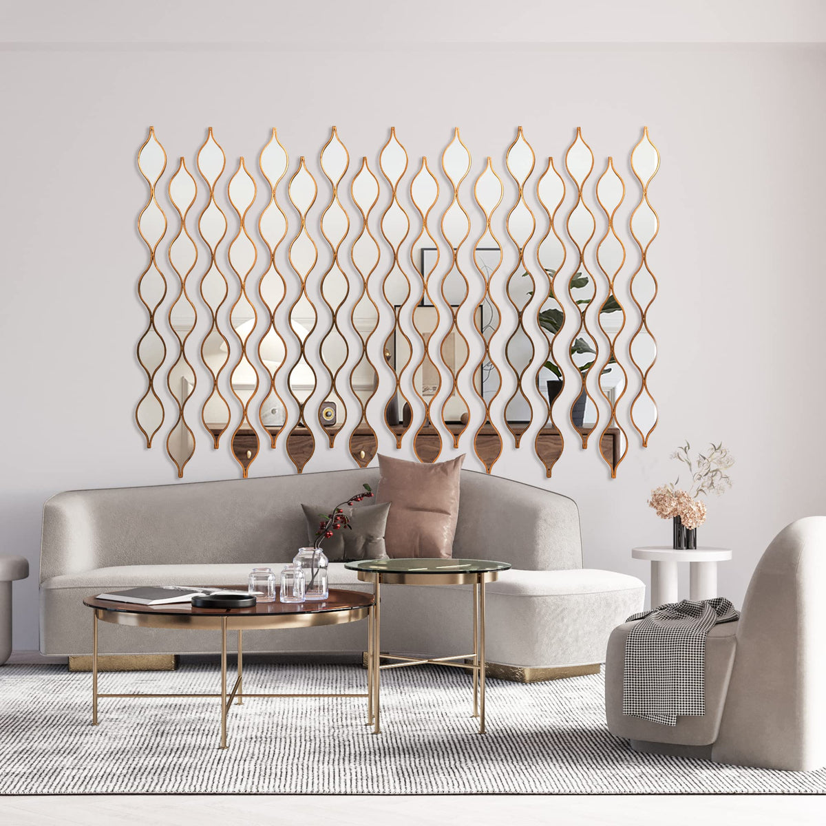 Teardrop Mirror Wall Decor Set of 5, Gold Foil Iron Wall Mirrors, 57.5 x 5.3 Inch Long Skinny Decorative Mirrors