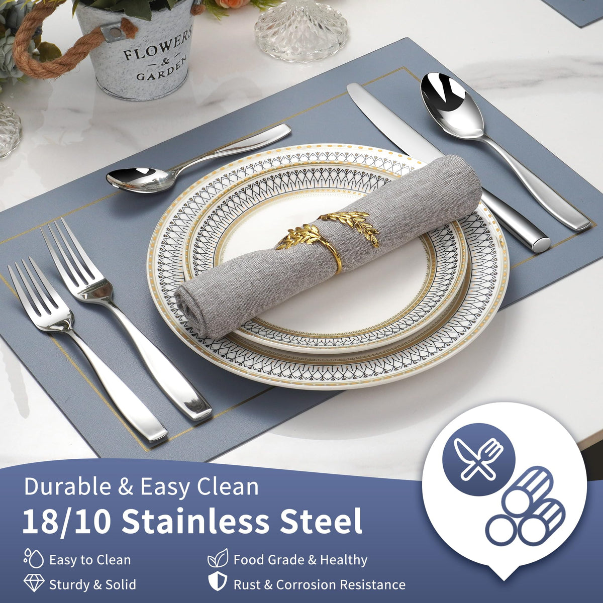40 Piece 18/10 Stainless Steel Silverware for 8, Heavy Duty Flatware Set
